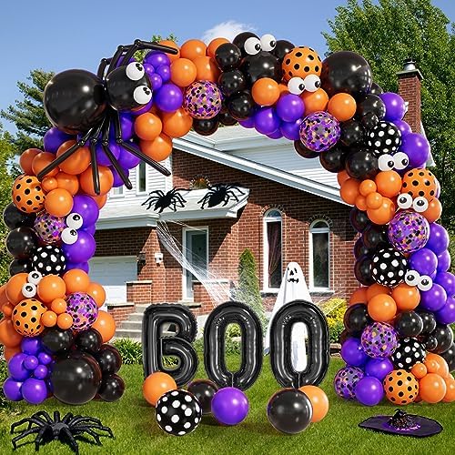 Halloween Balloon Arch Kit with Spider Balloons and Confetti Designs