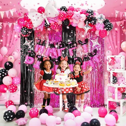 YIIHMEI Birthday Decorations with Black Pink Letters Banner Balloons Kit for Girls Baby Shower - 104Pcs