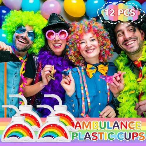 Domensi 12 Pack Rainbow Cups with Lids and Straws