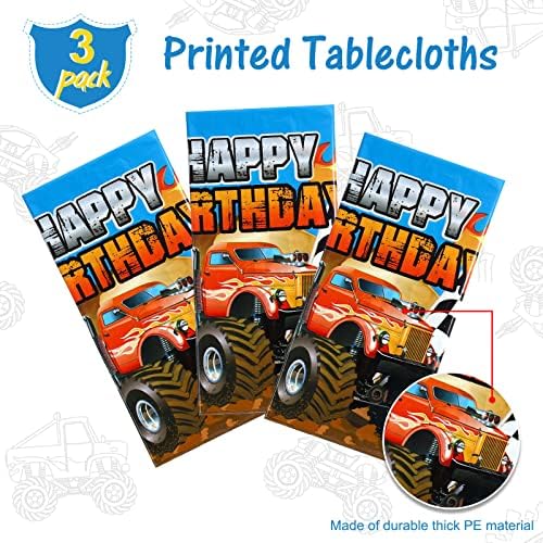 Monster Truck Tablecloth Set 3 Pieces Birthday Party Decorations