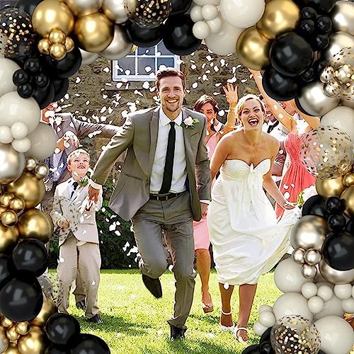 Black and Gold Balloon Garland Arch Kit for 50th Birthday Decorations