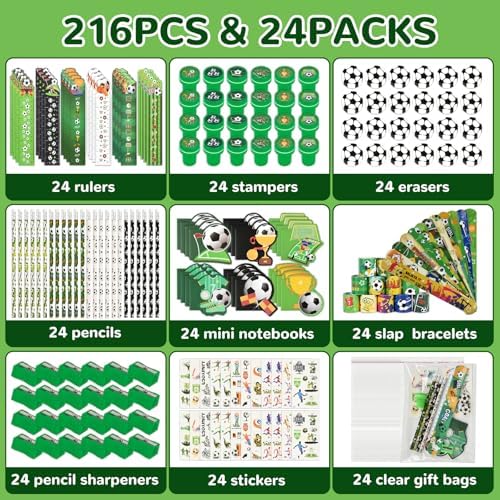 216Pcs Soccer Theme Party Favors Kids Birthday Supplies