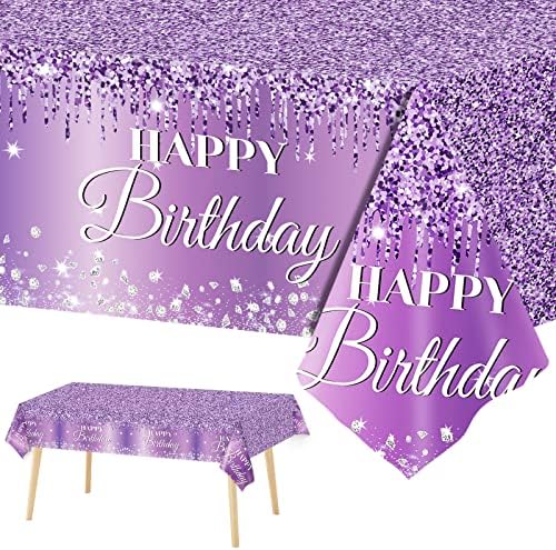3 Piece Purple Silver Birthday Tablecloths for Party Decorations