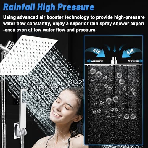 Metal 8 Inch High-Pressure Rainfall Shower Head with Handheld Combo