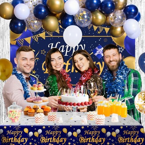 Blue and Gold Birthday Decorations for Men Women
