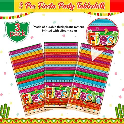 Jectivs 3 Piece Mexican Fiesta Tablecloth Decorations