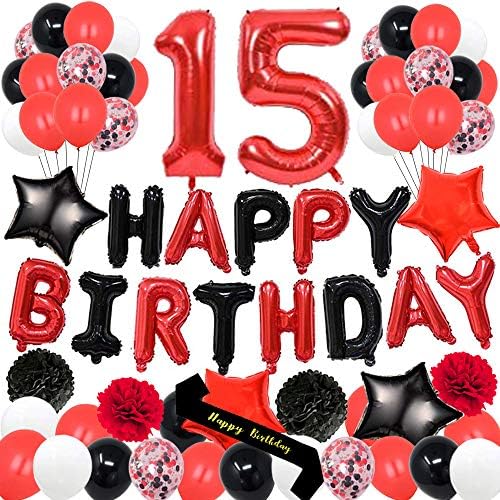 15th Birthday Foil Balloons Banner Decor Set