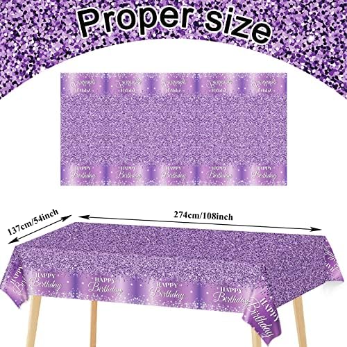 3 Piece Purple Silver Birthday Tablecloths for Party Decorations