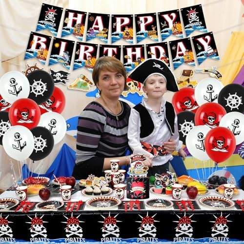 20 Pirate Party Essential Kit with Banners Plates Balloons Tablecloths Tableware