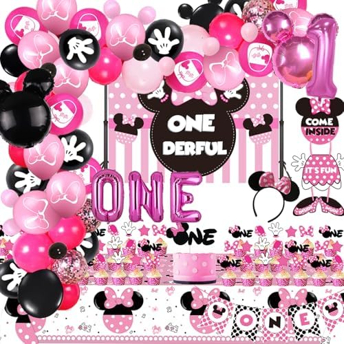 Onederful 115 Pcs Pink 1st Birthday Decorations Kit