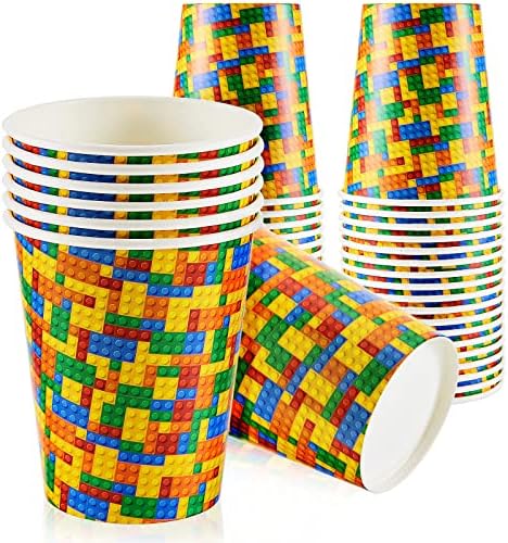Cunhill 36 Pcs 9 Oz Party Paper Cups with Building Blocks Design