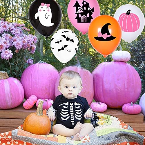 Halloween Pink Balloons Decor Set - 50 Pcs Ghost BOO Balloons