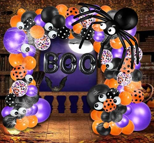Bonropin Halloween Balloon Garland Kit with Spider Web and Confetti Balloons