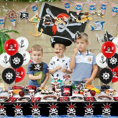 20 Pirate Party Essential Kit with Banners Plates Balloons Tablecloths Tableware