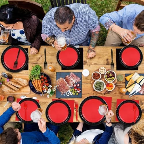50 Guests Red and Black Party Plates and Napkins