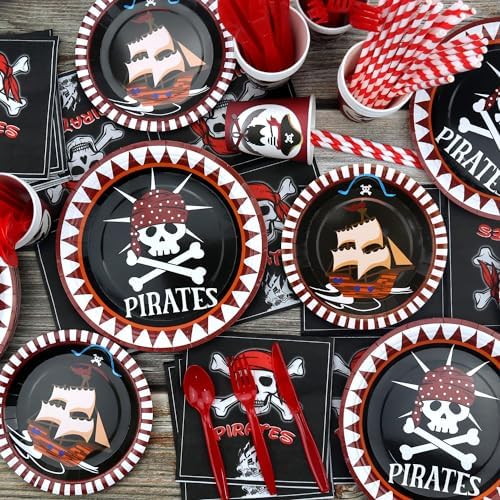 20 Pirate Party Essential Kit with Banners Plates Balloons Tablecloths Tableware