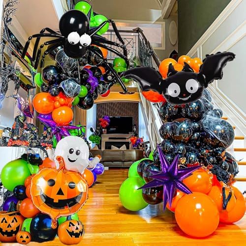 Halloween Balloon Garland with Cute Bat and Pumpkin Decor