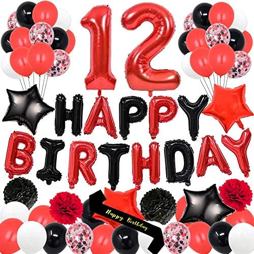 12th Birthday Foil Balloons Decorations Set