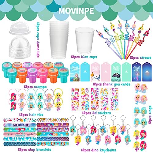 MOVINPE Mermaid Party Favor Pack with Reusable Cups and Straws