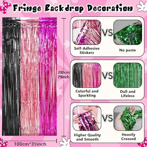 YIIHMEI Birthday Decorations with Black Pink Letters Banner Balloons Kit for Girls Baby Shower - 104Pcs