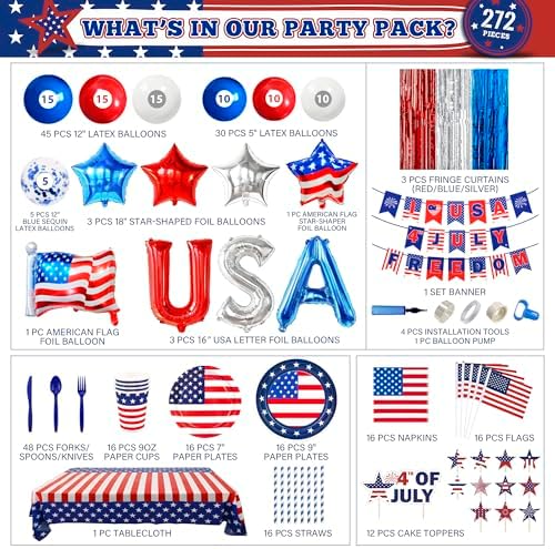 Party Spot 4th of July Decorations 272 pcs
