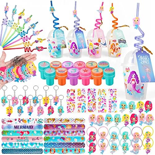 MOVINPE Mermaid Party Favor Pack with Reusable Cups and Straws