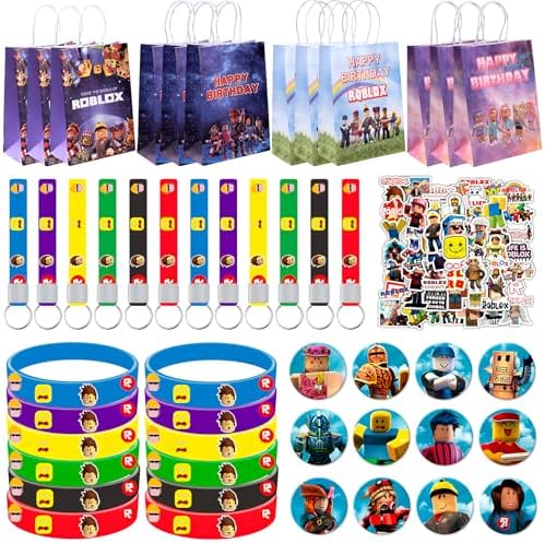 98pcs Birthday Party Favors Set with Bracelets Pins Keychains Bags Stickers