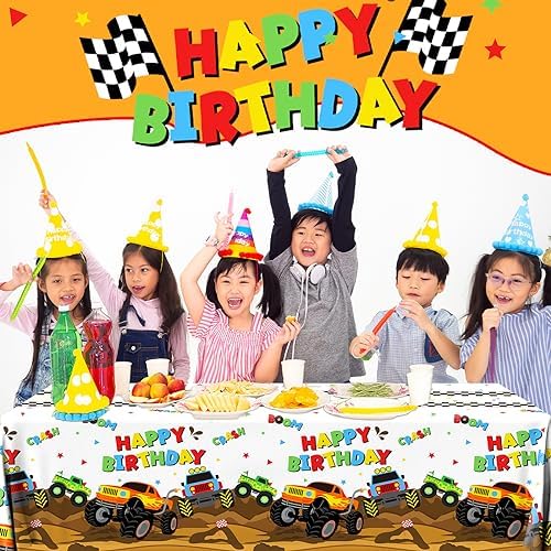 Monster Truck Tablecloth 3 Pcs for Birthday Party Decorations
