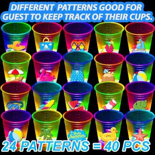 40 Pcs Glowing Beach Party Cups with LED Lights