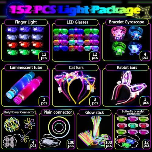 152 Piece Glow in the Dark Party Supplies Set