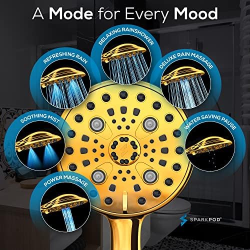 SparkPod 6 Spray High Pressure Handheld Shower Head - Egyptian Gold