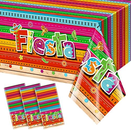 Jectivs 3 Piece Mexican Fiesta Tablecloth Decorations