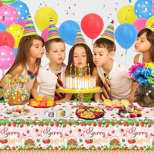 4 Pcs Strawberry Tablecloth Party Decor Birthday Supplies