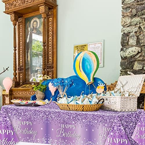 3 Piece Purple Silver Birthday Tablecloths for Party Decorations