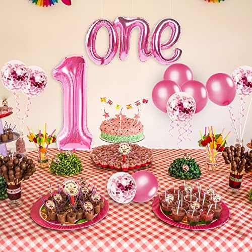 ECam Pink 40 Inch Number 1 Balloon Set for First Birthday