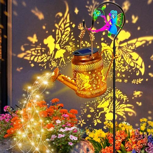 Solar Lanterns Outdoor Waterproof Metal Watering Can Garden Decor