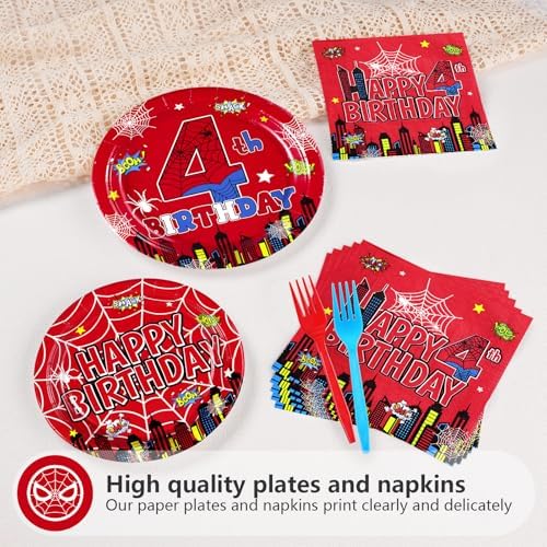Grencian Spider 4th Birthday Plates Paper Set 96Pcs