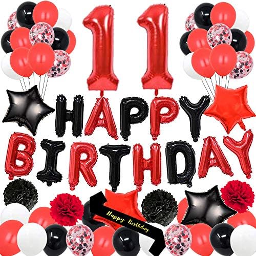 Happy Birthday Foil Balloons Decorations for 11th Birthday Party Supplies