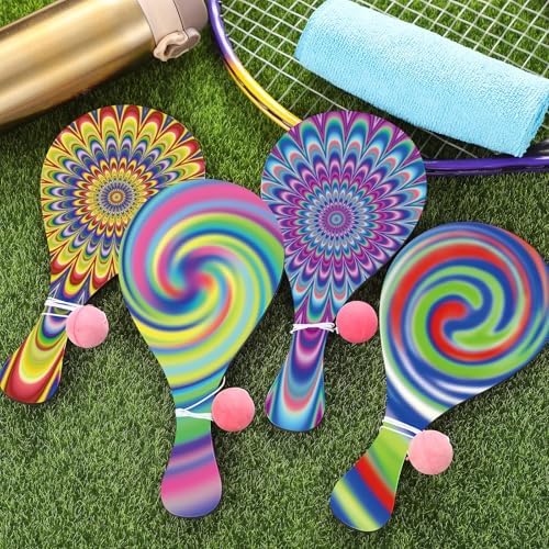 24 Pcs Psychedelic Paddle Ball Set Retro Party Favors