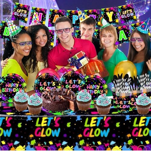 194 Pcs Neon Party Supplies for 24 Guests