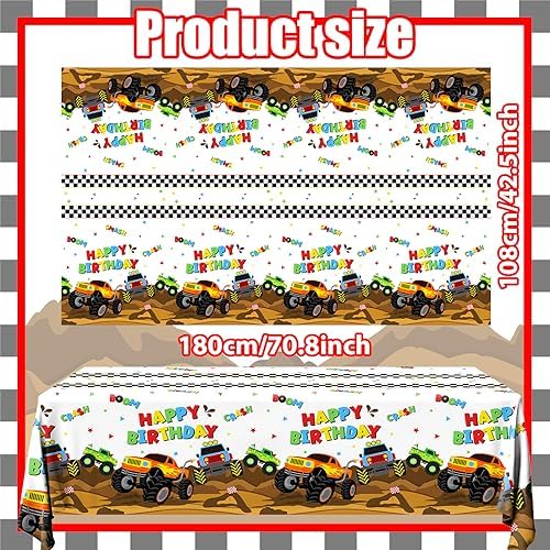 Monster Truck Tablecloth 3 Pcs for Birthday Party Decorations