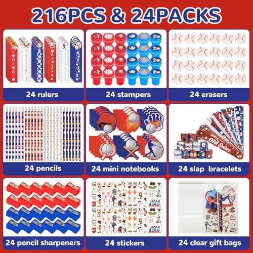 216Pcs Baseball Theme Party Favor Set