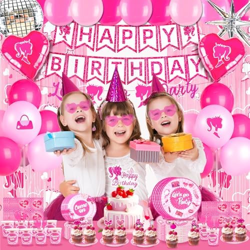 185Pcs Hot Pink Birthday Party Decoration Set for Girls