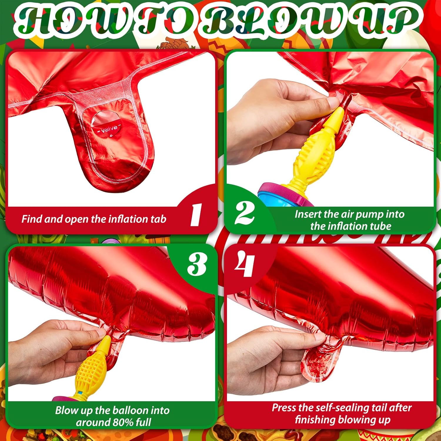 12 Pcs Chili Shaped Foil Balloons for Mexican Fiesta Decorations